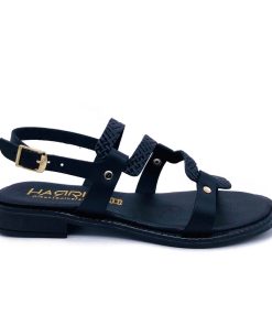 Πέδιλα φλατ δερμάτινα HARRIS 135-1084 ΜΑΥΡΟ